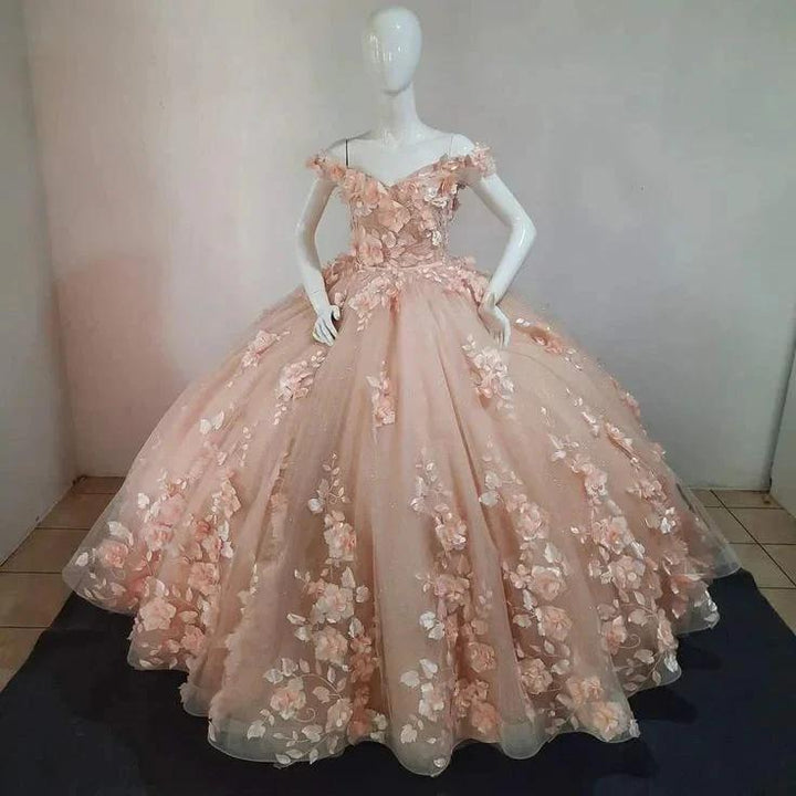 Peach Dress Sweet 15 16 Dress Off Shoulder Princess Lace Up Ball Gown Y2686 by simplepromdress