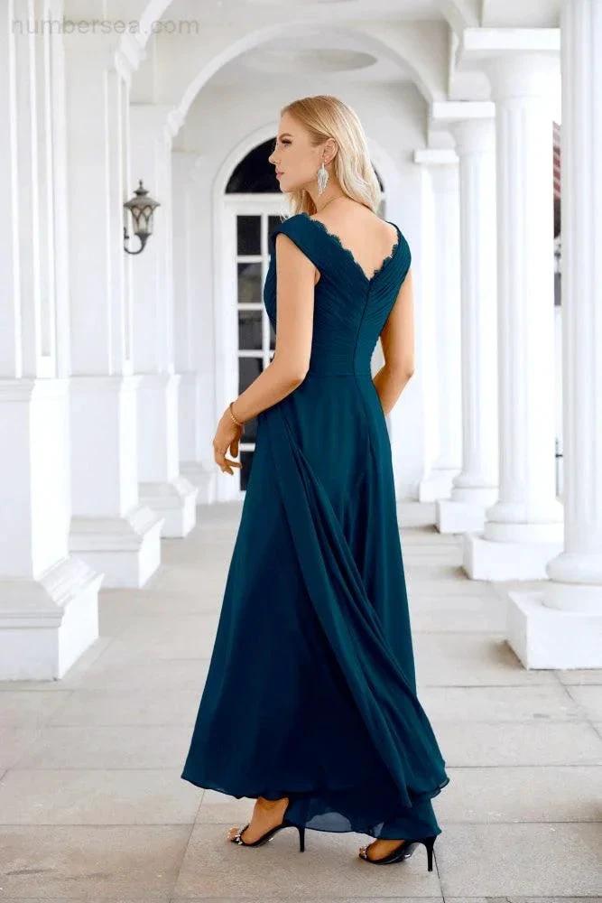 Ladies Chiffon V Neck Sleeveless Floor Length Bridesmaid Evening Dress Wedding Party Evening Dress 28126 by numbersea