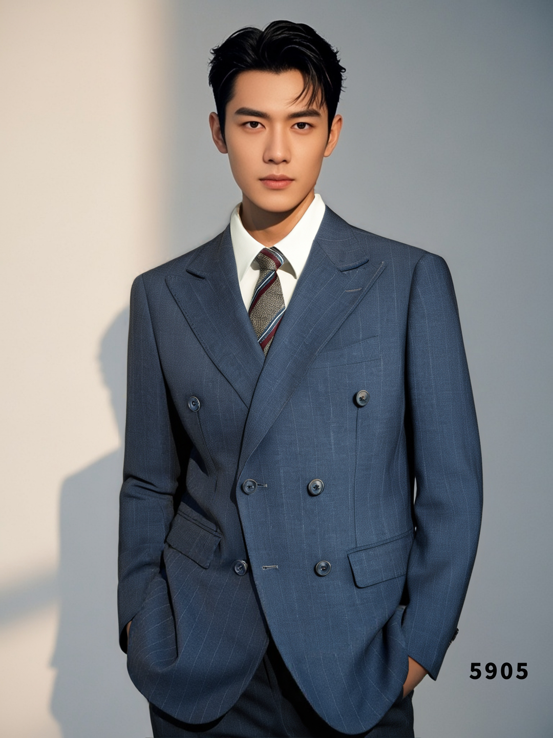 Charcoal Gold Pinstripe Wool Double-Breasted 3-Piece Wedding Suit | Tailored Groom &amp; Groomsmen Attire by 男装