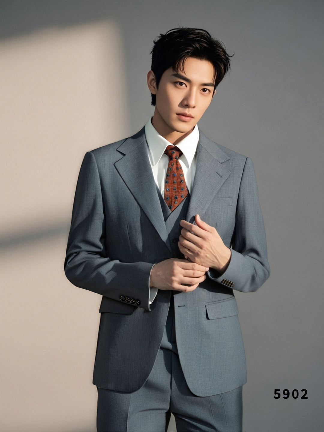 Dusty Blue Pinstripe Wool 3-Piece Wedding Suit | Tailored Groom &amp; Groomsmen Attire by 男装