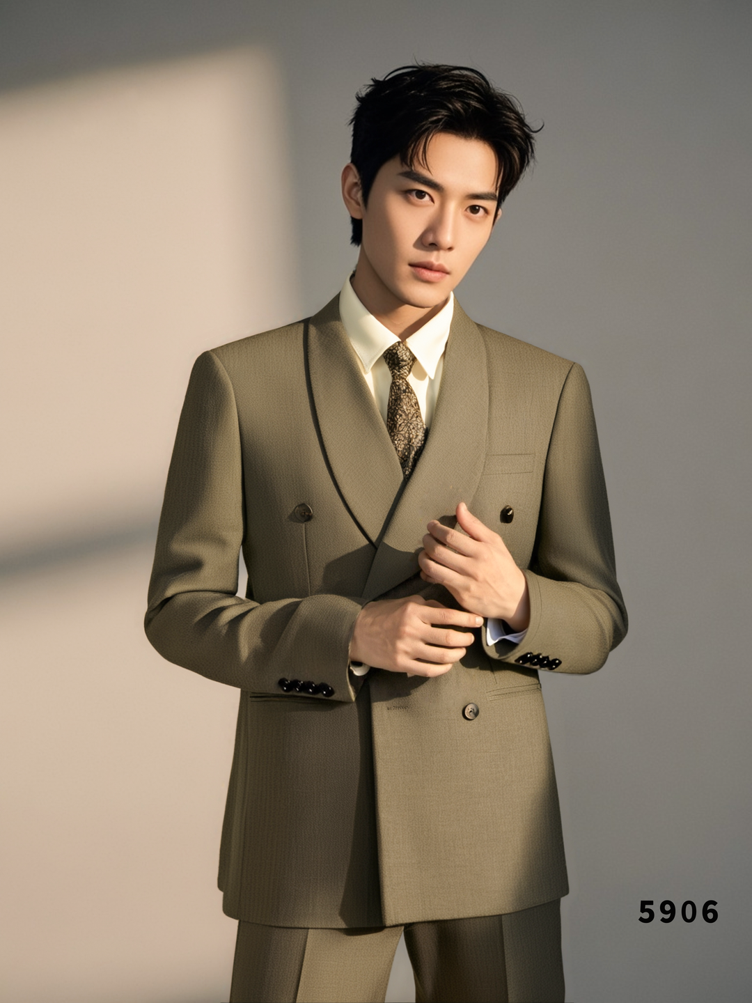 Taupe Wool Double-Breasted 3-Piece Wedding Suit | Tailored Groom &amp; Groomsmen Attire by 男装
