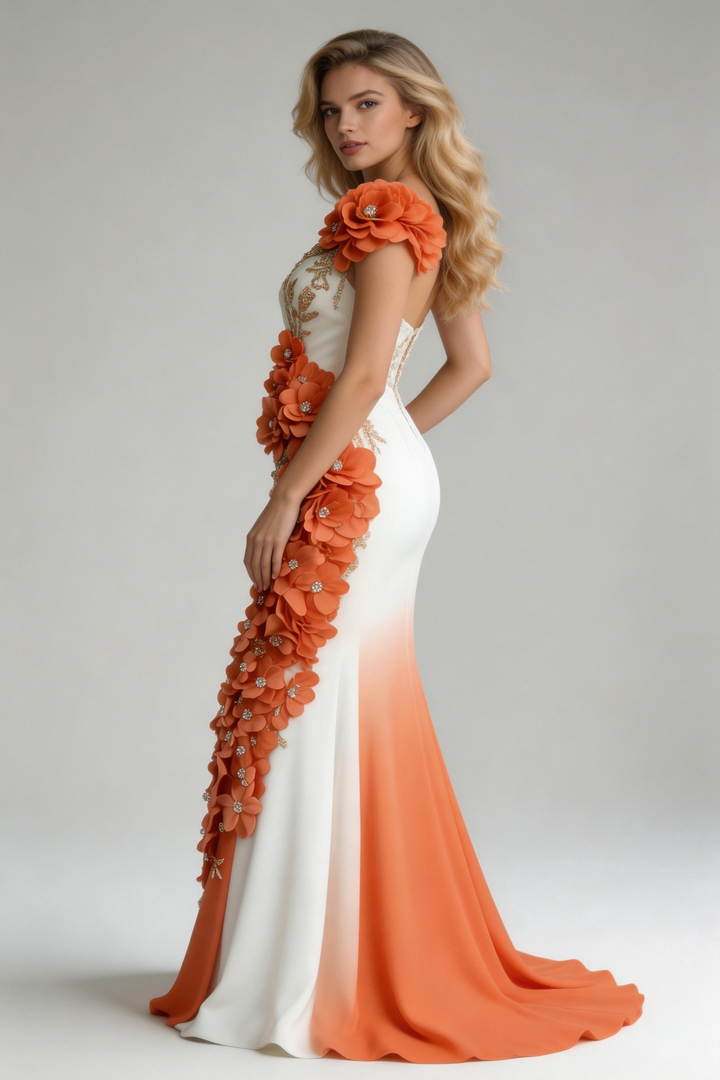 Robe de soirée sirène en mousseline avec appliques de pivoines élégantes Y8567