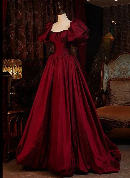 Wine Red Short Sleeves Floor Length Long Evening Dresses, Ball Gown Formal Dresses Y6973 by simplepromdress
