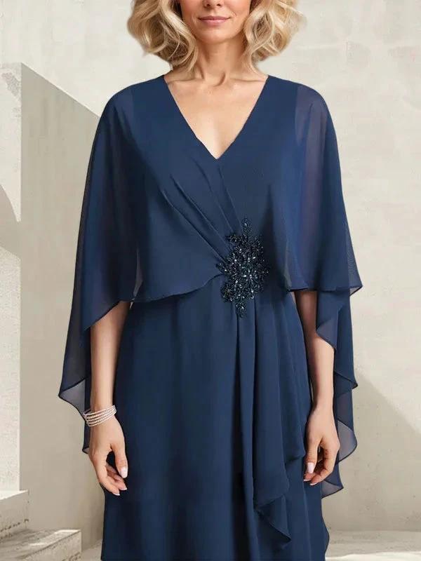 A-line V-Neck Floor-Length Chiffon Mother of the Bride Dress With Cascading Ruffles Beading by Dreamylily