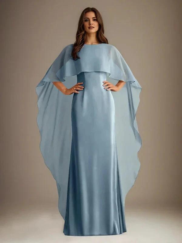 Sheath/Column Boatneck Floor-Length Chiffon Mother of the Bride Dress With Cascading Ruffles by Dreamylily