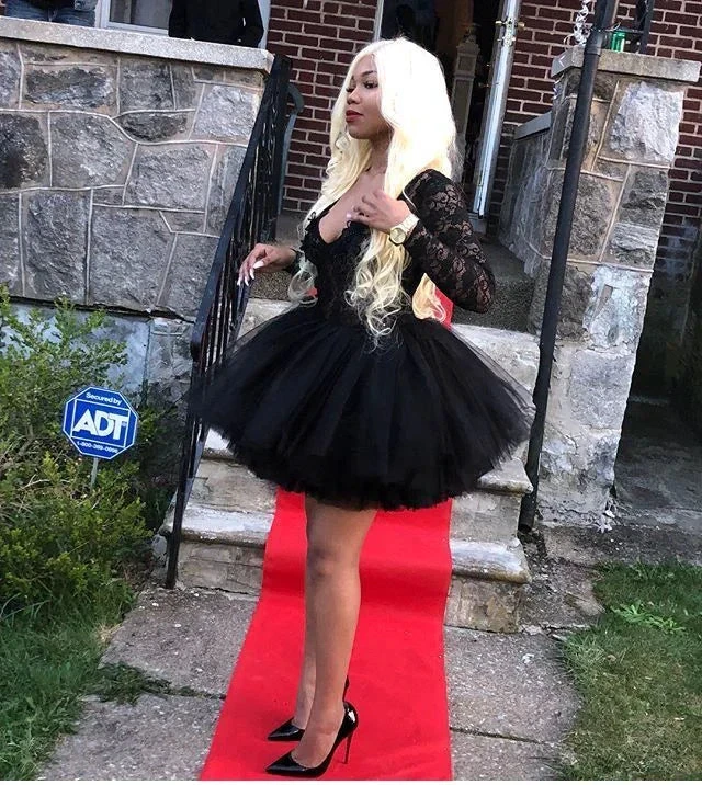 Black A-line Tulle Homecoming Dress Black Cocktail Dress Y4049 by simplepromdress