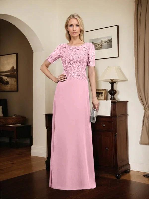 A-line Scoop Floor-Length Lace Chiffon Mother of the Bride Dress With Sequins by Dreamylily