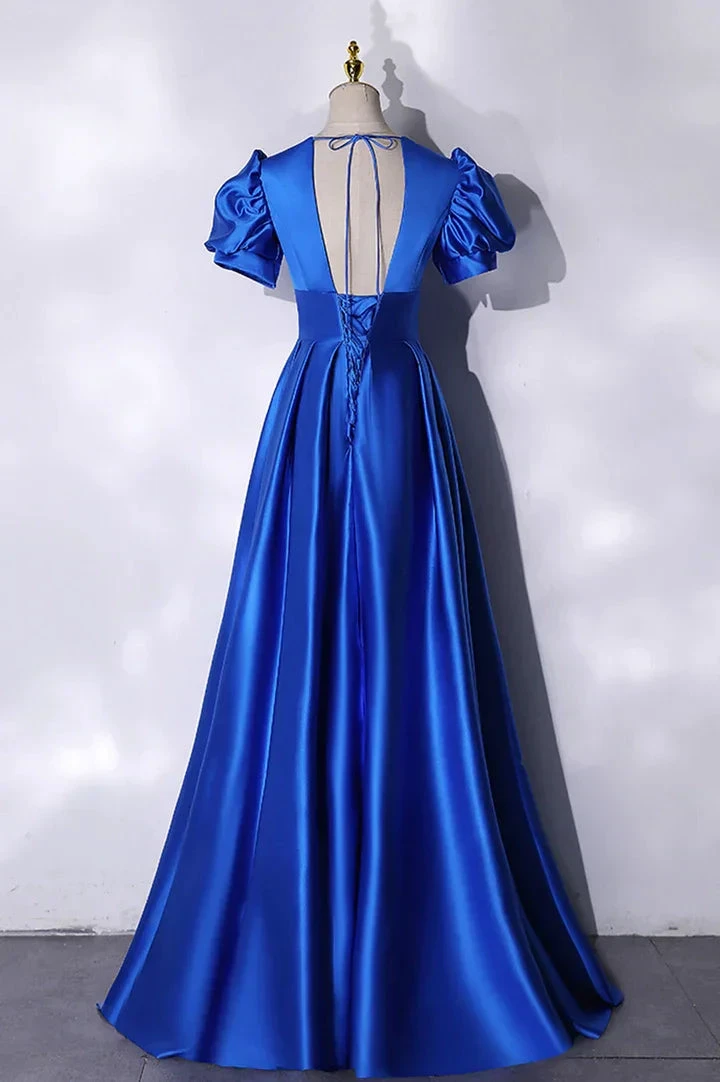 Blue satin long prom dress simple evening dress Y241 by simplepromdress