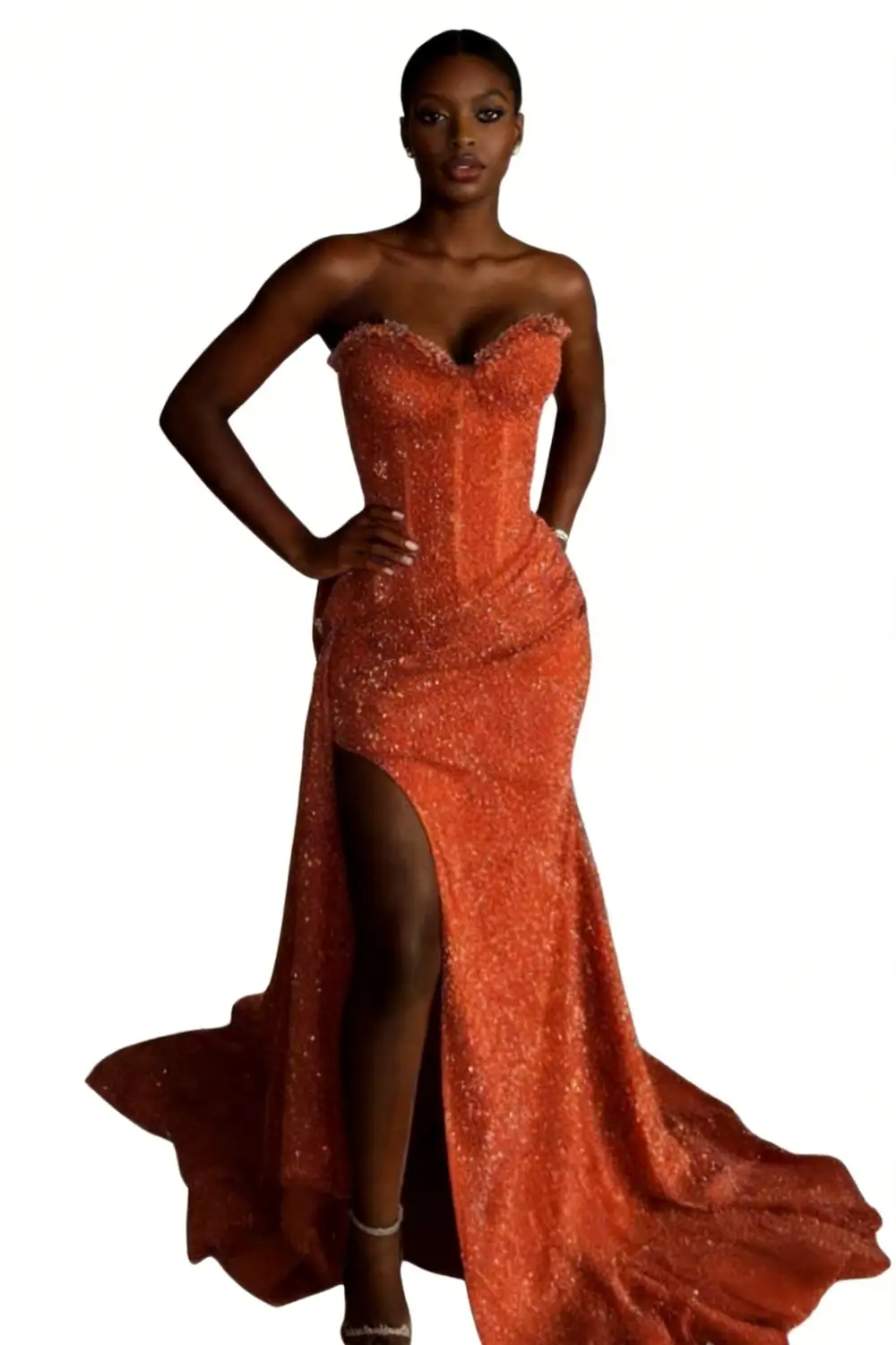 Lavender Sequin Strapless Sweetheart Mermaid Prom Dress with High Slit &amp; Train by tangjianjun