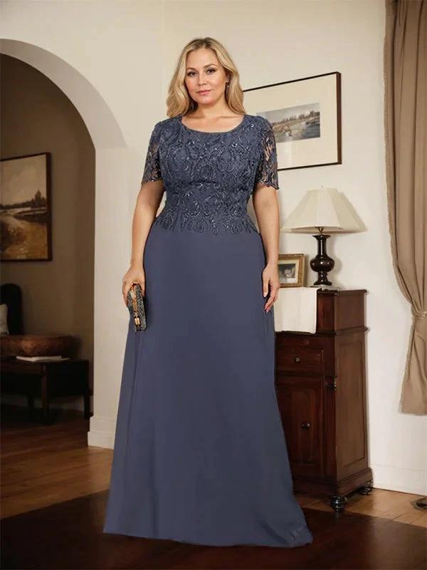 A-line Scoop Floor-Length Lace Chiffon Mother of the Bride Dress With Sequins by Dreamylily