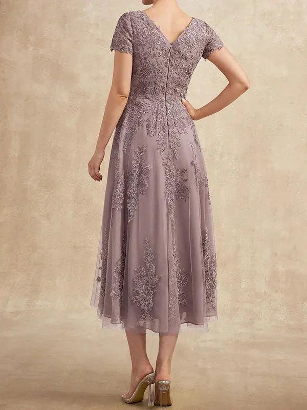 A-line Scoop Tea-Length Tulle Lace Mother of the Bride Dress by Dreamylily