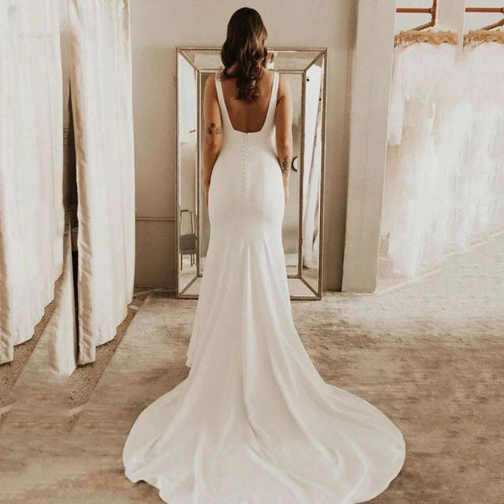 Spaghetti Strap Mermaid Wedding Dresses Women Square Neck Backless Simple Bridal Gowns Soft Stain Robe De Soirée Mariage by payinti