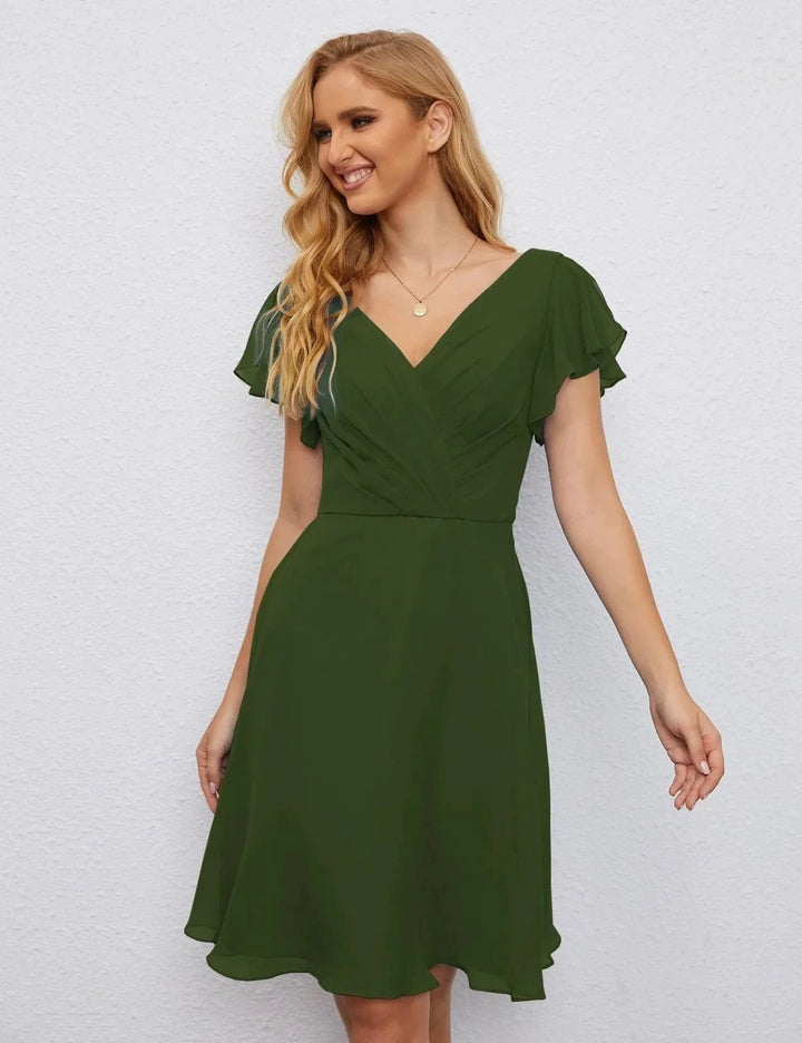 Numbersea U Back Homecoming Dress Formal Prom Dress Knee Length Short Sleeves Cocktail Party Dress 28077 by numbersea