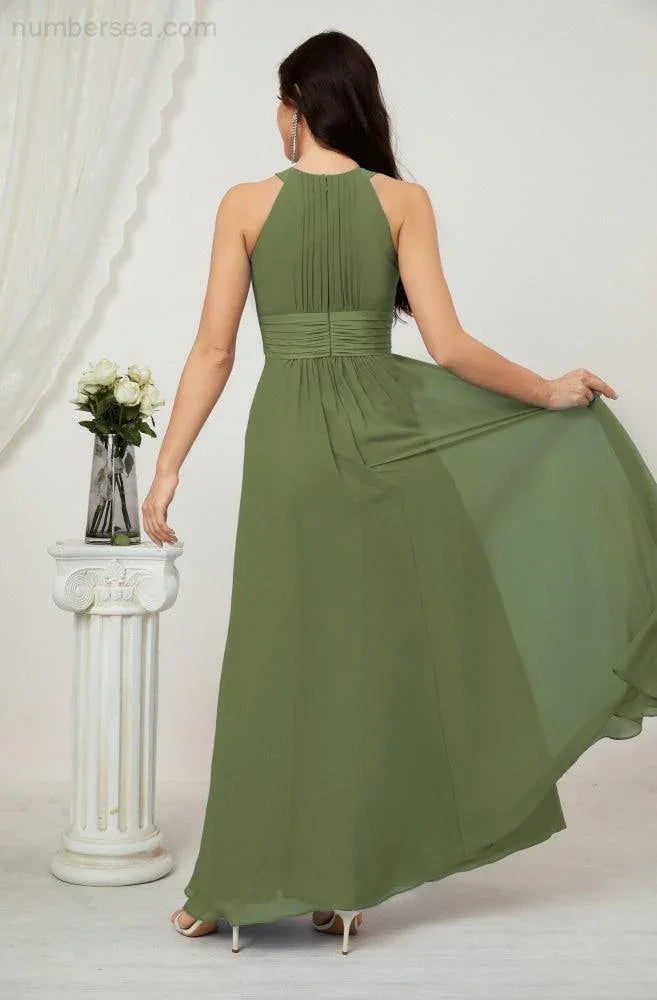 Numbersea Formal Party Gown Dress Chiffon Halter Long Sleeveless Bridesmaid Dresses 2802 by numbersea