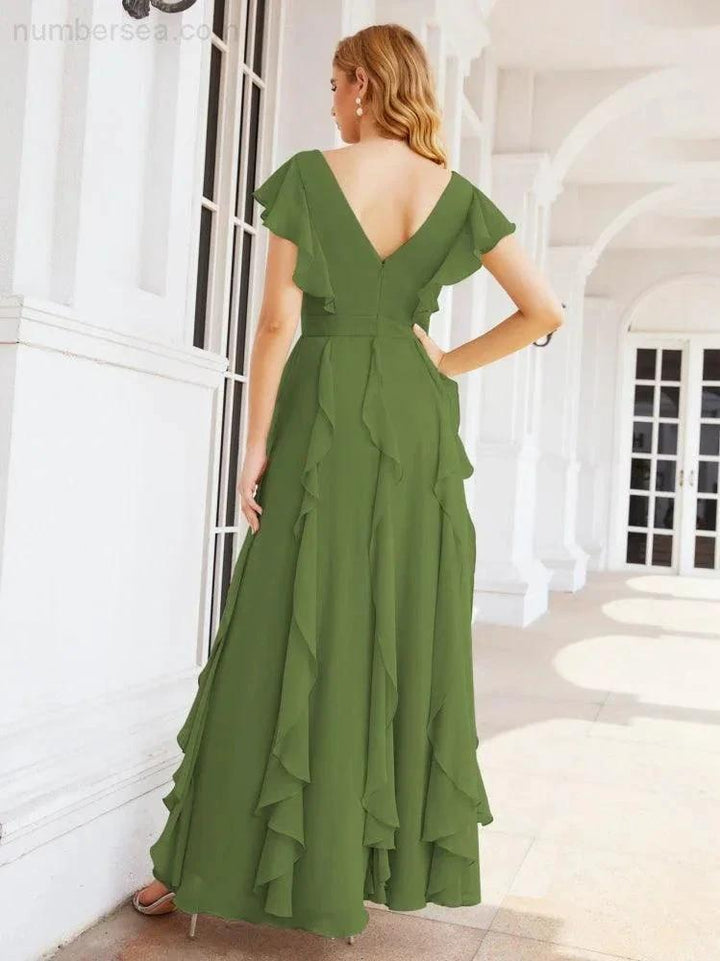 Ruffled Bridesmaid Dresses with Sleeves Long Formal Party Dress 28041 by numbersea
