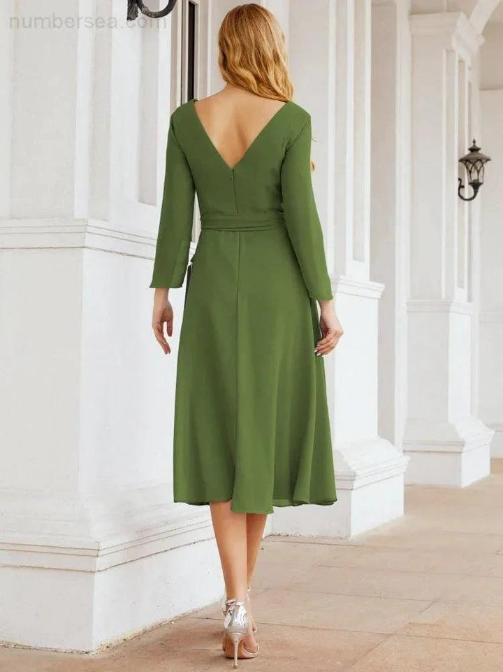 Bridesmaid Dress V-Back Waist Belt Mother of the Bride Wedding Guest SY28031 by numbersea