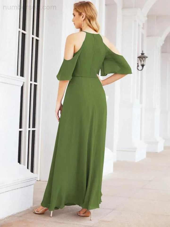 Numbersea Cold Shoulder Bridesmaid Dresses A-Line Long Formal Evening Gowns 28074 by numbersea