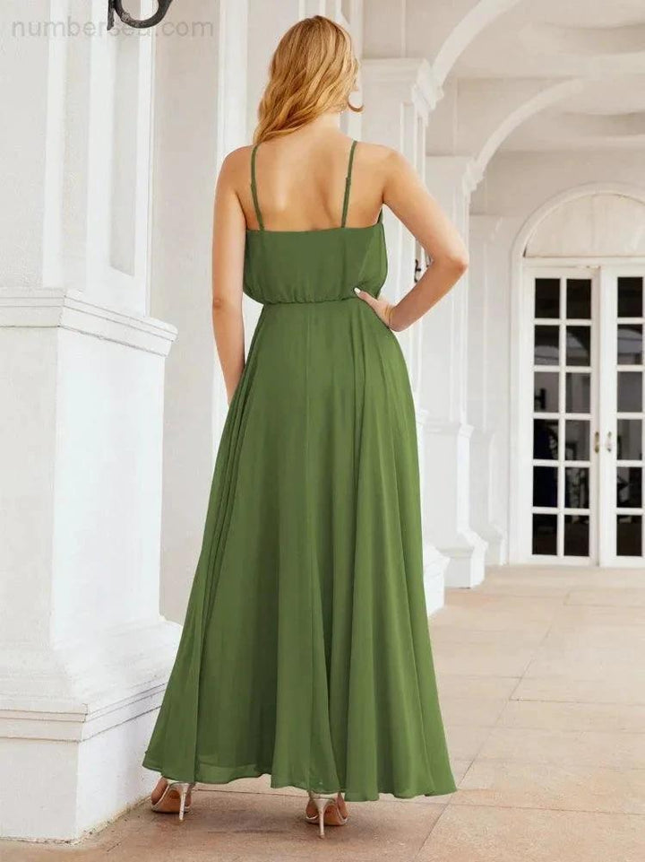 Numbersea Halter Long Bridesmaid Dresses Formal A line Juniors Dress 28029 by numbersea