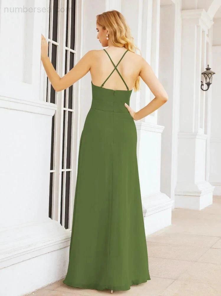 Numbersea Halter Bridesmaid Dresses with Pockets Sleeveless Formal Evening Party Prom Gowns 28055 by numbersea