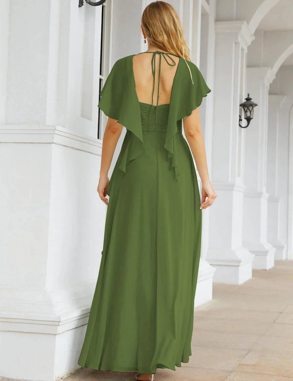 Numbersea Chiffon Bridesmaid Dresses Long Formal Evening Prom Mother of The Bride Dress with Flutter Sleeve SEA28040 by numbersea