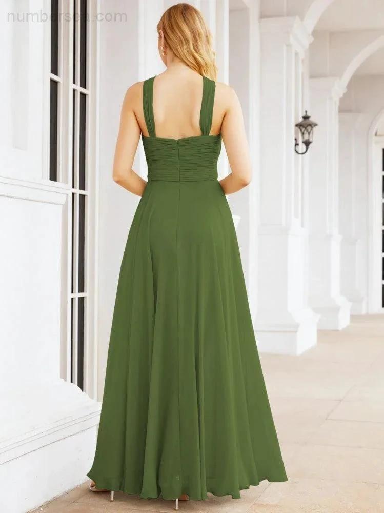 Numbersea Crisscross Halter Bridesmaid Dresses for Party Wedding Evening Prom Maxi Ball Gowns 28053 by numbersea