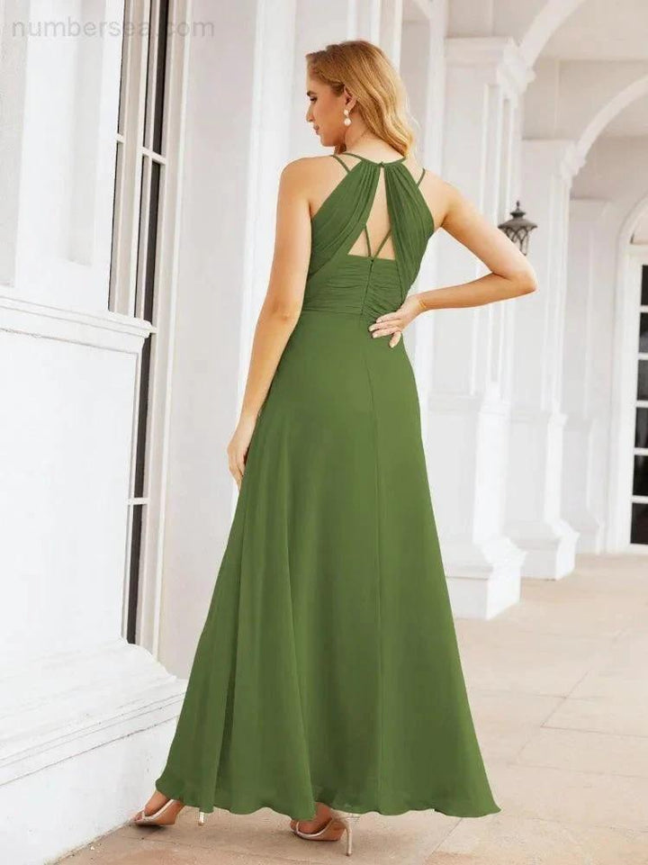 Numbersea Double Spaghetti Straps Bridesmaid Dresses for Women Long Formal Party Dress Side Split 28051 by numbersea