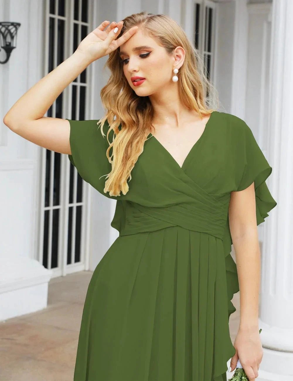 Numbersea Chiffon Bridesmaid Dresses Long Formal Evening Prom Mother of The Bride Dress with Flutter Sleeve SEA28040 by numbersea