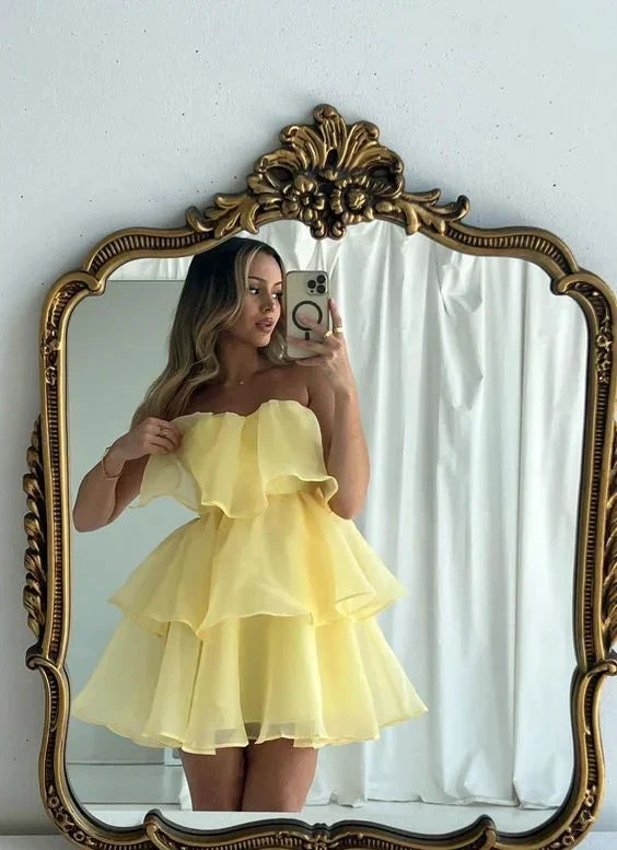 Cute Yellow Tulle Short Prom Dress Homecoming Dress Party Dress Y7667 by simplepromdress