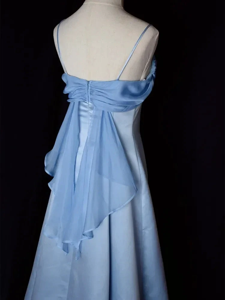 Elegant Blue Satin Spaghetti Straps Evening Gown A Line Long Party Dress Prom Dress Y7557 by simplepromdress