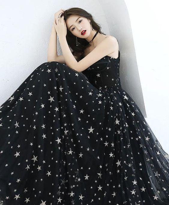 Sexy Black Sweetheart Tulle Long Party Dress Chic Black Evening Dress Prom Dress Y1159 by simplepromdress