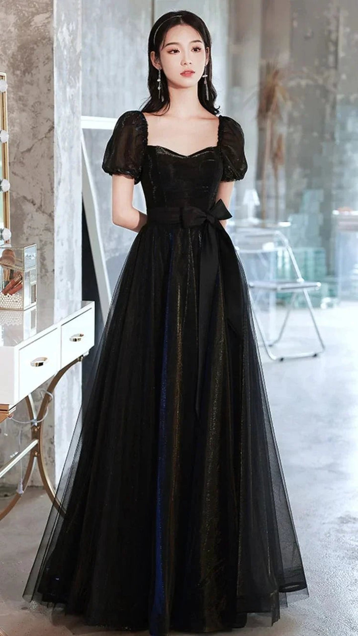 Black Tulle Long Prom Dress A line Evening Dress Y1138 by simplepromdress