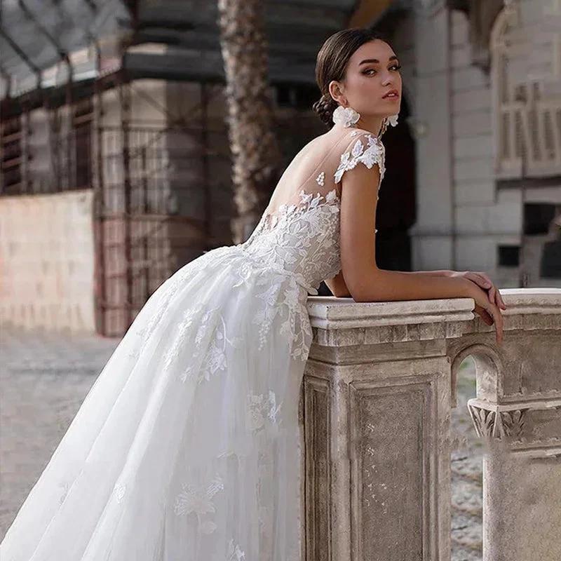 Mermaid Wedding Dresses Women Cap Sleeves Backless Lace Appliques Bridal Gown Detachable Train Vestidos De Novia by payinti