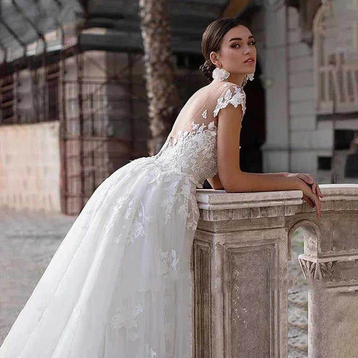 Mermaid Wedding Dresses Women Cap Sleeves Backless Lace Appliques Bridal Gown Detachable Train Vestidos De Novia by payinti