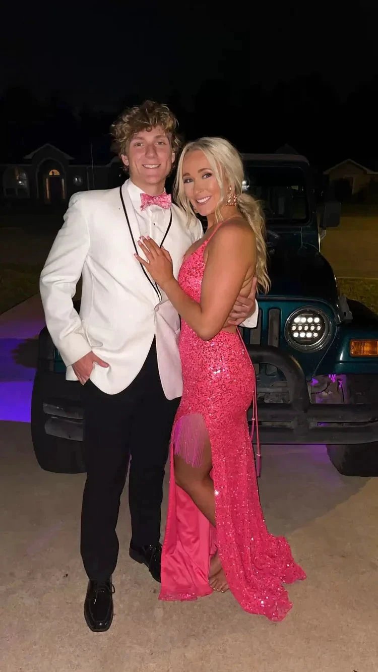 Spaghetti Straps Long Prom Dress With Lace-up Back Sequins Evening Dress Y35 by simplepromdress