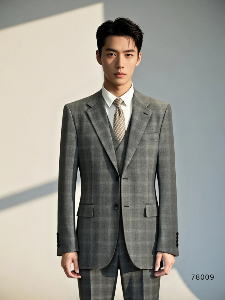 Three-Piece Solid Grey Wool Suit | Tailored Formal Groom &amp; Business Suit by 男装