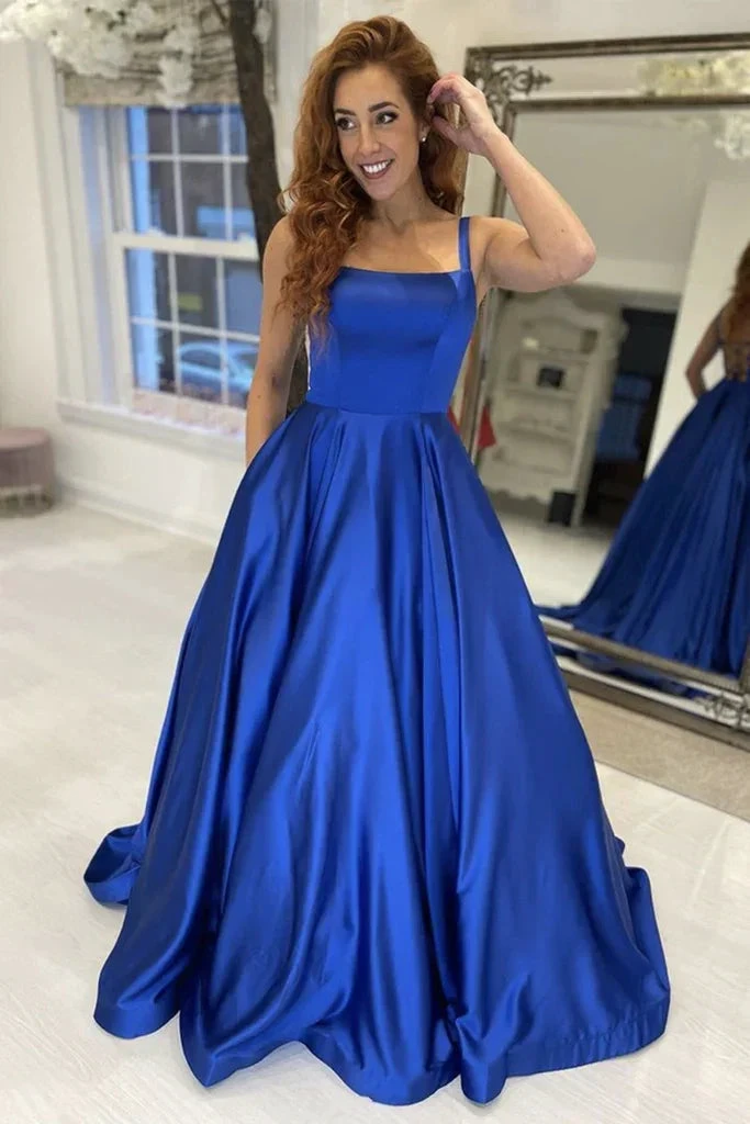 Simple A Line Royal Blue Satin Long Prom Dress, Long Blue Formal Graduation Evening Dress Y225 by simplepromdress