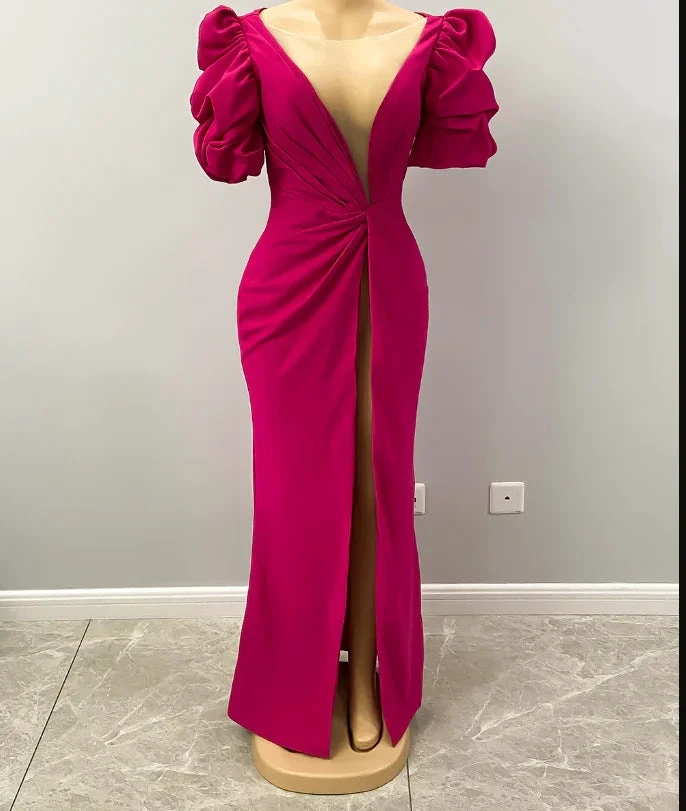 High Split Mermaid Long Evening Dress Hot Pink African Party Dress Y1900 by simplepromdress