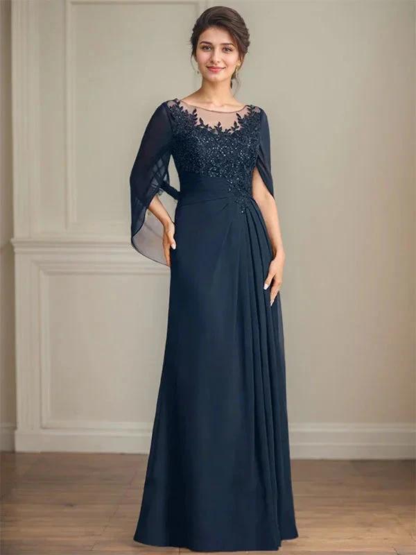 A-Line/Princess Scoop Floor-Length Mother of the Bride Dresses with Pleated &amp; Sequins by Dreamylily