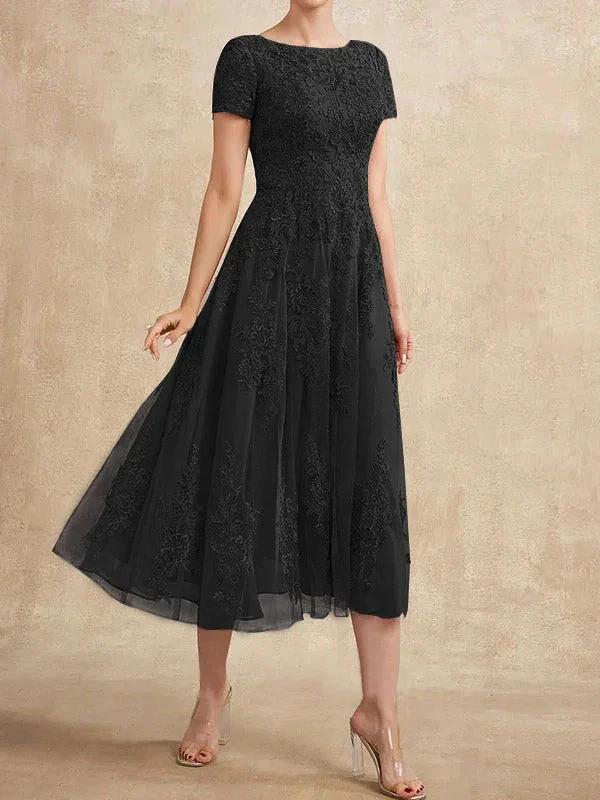 A-line Scoop Tea-Length Tulle Lace Mother of the Bride Dress by Dreamylily