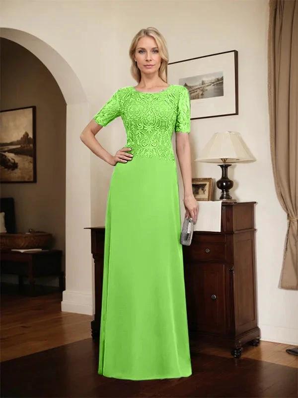A-line Scoop Floor-Length Lace Chiffon Mother of the Bride Dress With Sequins by Dreamylily