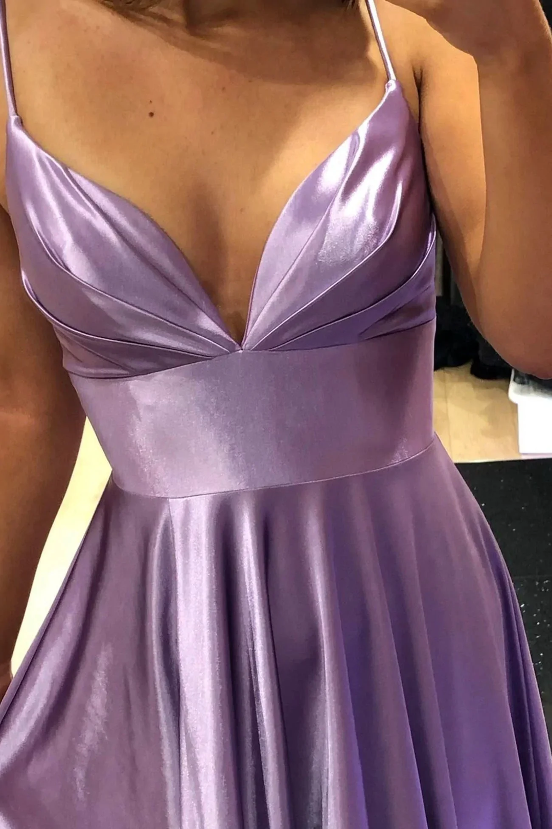 Purple V-Neck Satin Long Prom Dress Simple A-Line Evening Dress Y927 by simplepromdress