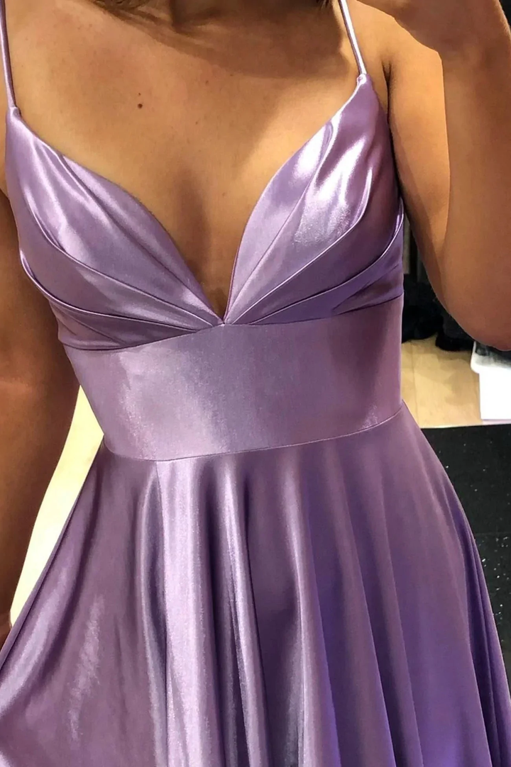 Purple V-Neck Satin Long Prom Dress Simple A-Line Evening Dress Y927 by simplepromdress