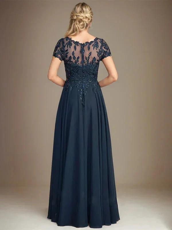 A-Line Scoop Floor-Length Chiffon Mother of the Bride Dress With Applique &amp; Sequins by Dreamylily
