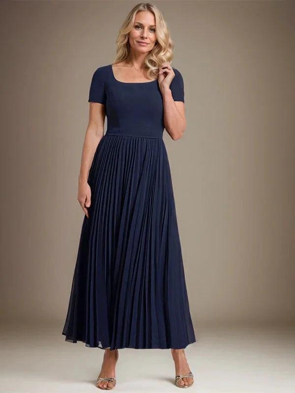 A-line Square Ankle-Length Chiffon Mother of the Bride Dress With Pleated by Dreamylily