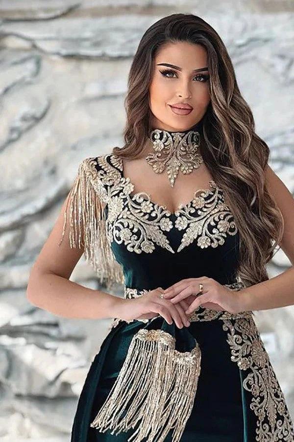 Elegant Off The Shoulder V-Neck Mermaid Evening Dress with Applique by BIZTUNNEL