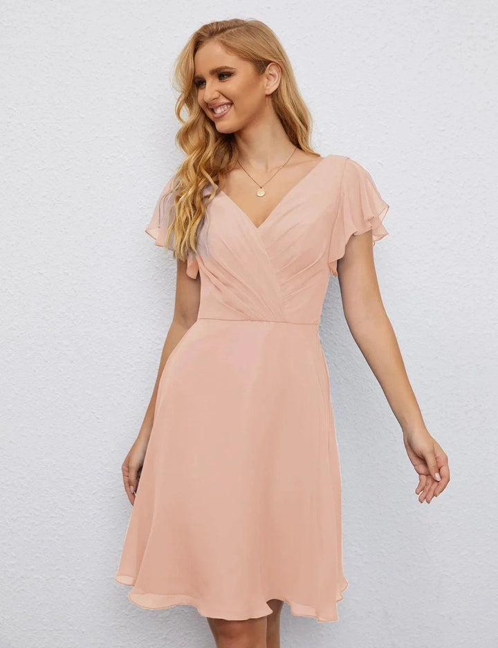 Numbersea U Back Homecoming Dress Formal Prom Dress Knee Length Short Sleeves Cocktail Party Dress 28077 by numbersea