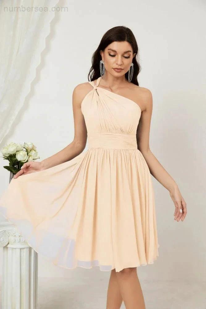Numbersea Women Chiffon Short One Shoulder Bridesmaid Dress Formal Dresses for Party Homecoming 2804 by numbersea