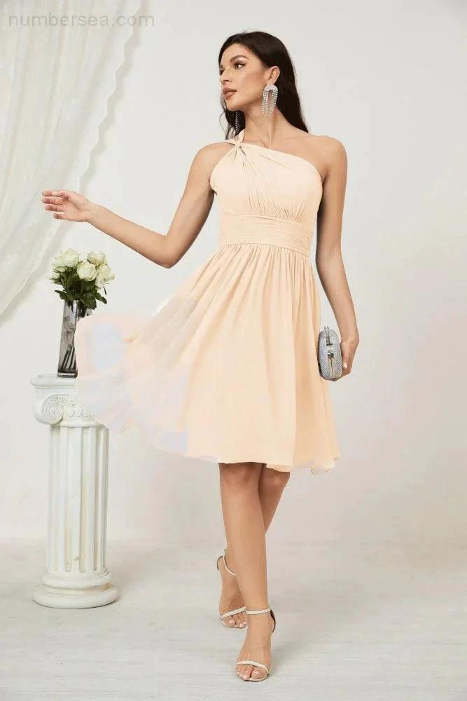 Numbersea Women Chiffon Short One Shoulder Bridesmaid Dress Formal Dresses for Party Homecoming 2804 by numbersea