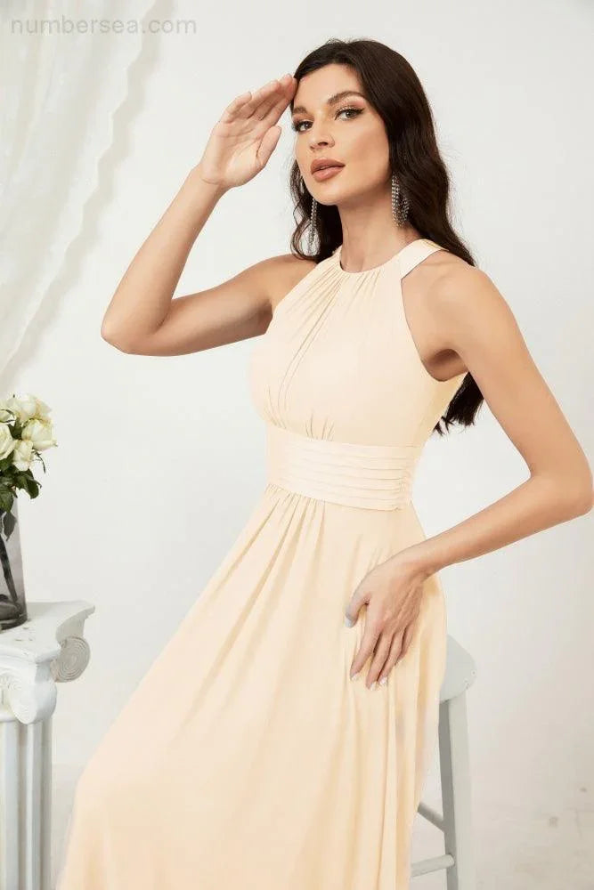 Numbersea Formal Party Gown Dress Chiffon Halter Long Sleeveless Bridesmaid Dresses 2802 by numbersea
