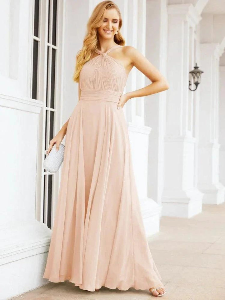 Numbersea Crisscross Halter Bridesmaid Dresses for Party Wedding Evening Prom Maxi Ball Gowns 28053 by numbersea
